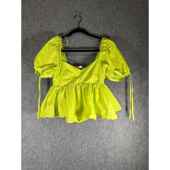 English Factory Tops - English Factory Top Women Medium green Short Sleeve Balloon Sleeve Peasant Boho‎